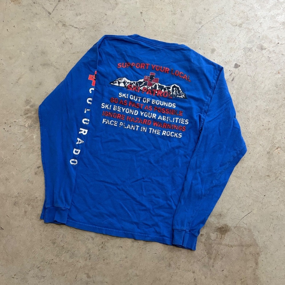 Vintage Keystone Colorado Ski Patrol Long Sleeve T-Shirt Blue Mens Medium